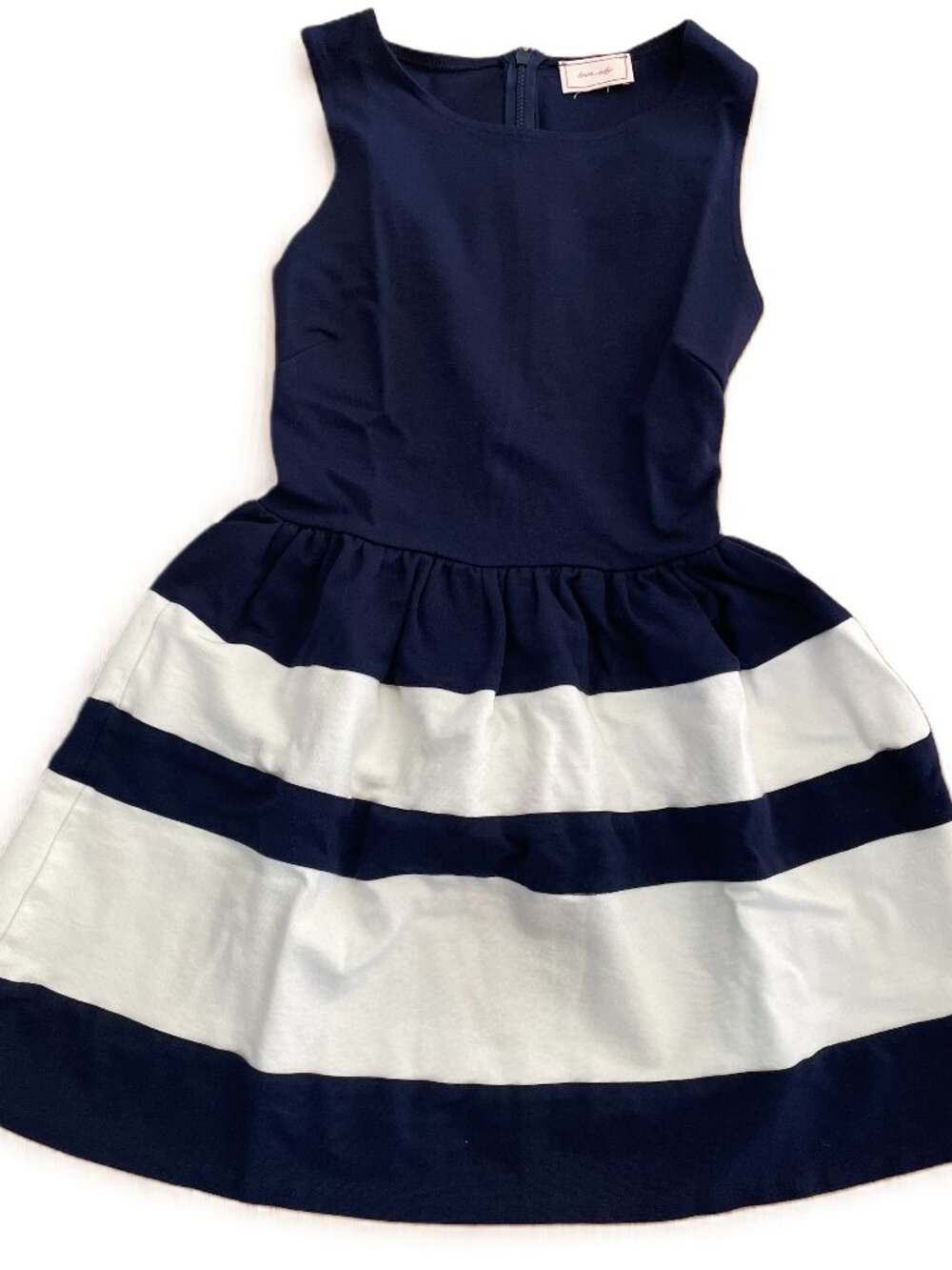Love... Ady Sleeveless Fit & Flare Dress Navy & White Color Block Skirt accent